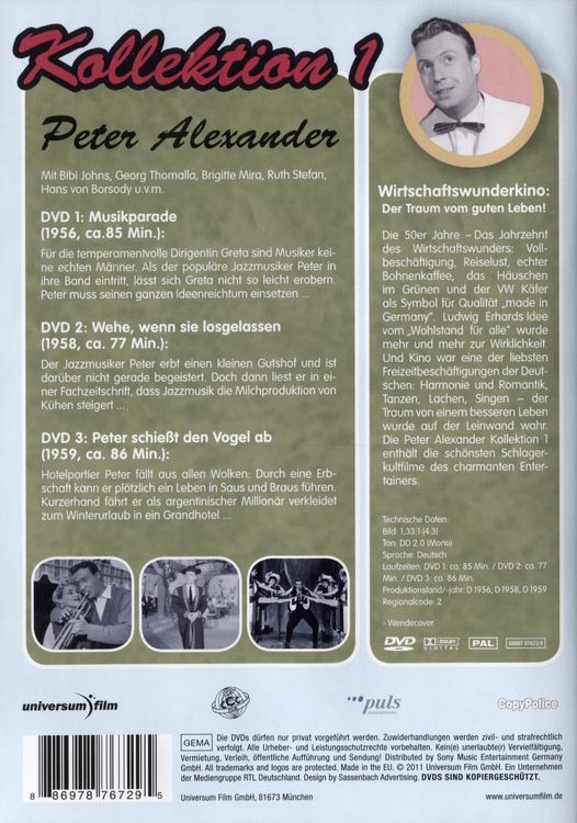 Produktbild: Wirtschaftswunder-Kino: Peter Alexander Kollection 1 [3 DVDs]