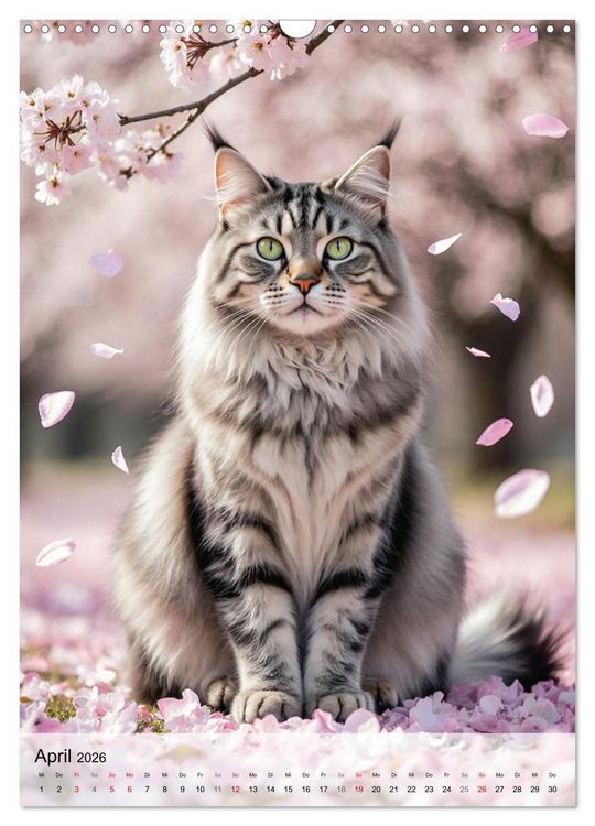 Produktbild: Maine Coon Kalender - Majest&auml;tische Katzen in der Natur (Wandkalender 2026 DIN A3 hoch), CALVENDO Monatskalender