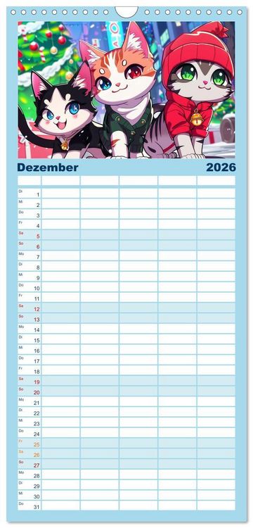 Produktbild: Familienplaner 2026 - Anime Cats mit 5 Spalten (Wandkalender, 21 x 45 cm) CALVENDO