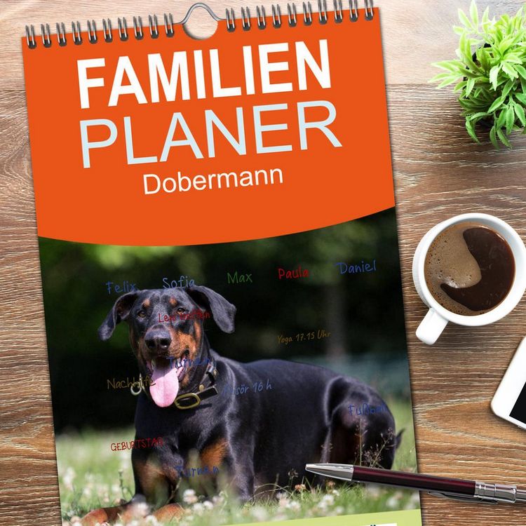 Produktbild: Familienplaner 2026 - Dobermann mit 5 Spalten (Wandkalender, 21 x 45 cm) CALVENDO