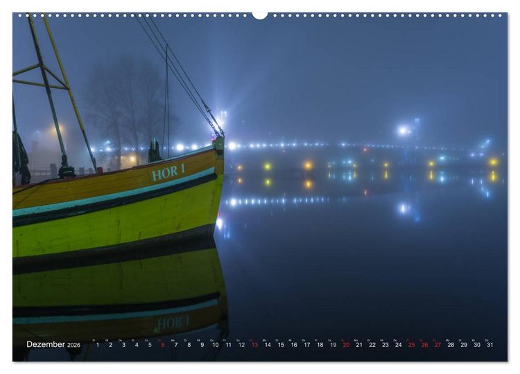 Produktbild: Nachts in Wilhelmshaven Edition mit maritimen Motiven (Wandkalender 2026 DIN A2 quer), CALVENDO Monatskalender
