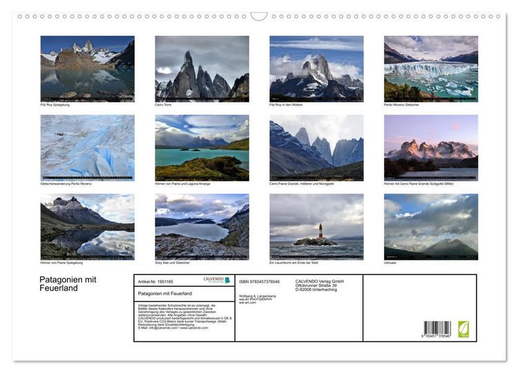 Produktbild: Patagonien mit Feuerland (Wandkalender 2026 DIN A2 quer), CALVENDO Monatskalender