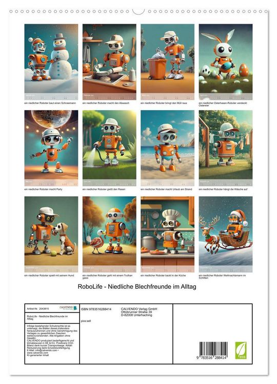 Produktbild: RoboLife - Niedliche Blechfreunde im Alltag (hochwertiger Premium Wandkalender 2026 DIN A2 hoch), Kunstdruck in Hochglanz