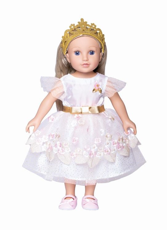 Produktbild: Puppen-Prinzessinnenkleid Kirschbl&uuml;te mit goldener Krone, Gr. 35-45 cm