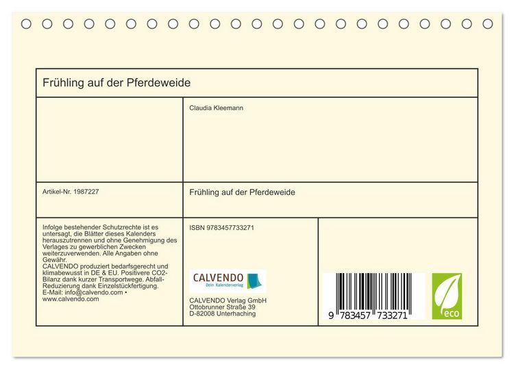 Produktbild: Fr&uuml;hling auf der Pferdeweide (Tischkalender 2026 DIN A5 quer), CALVENDO Monatskalender