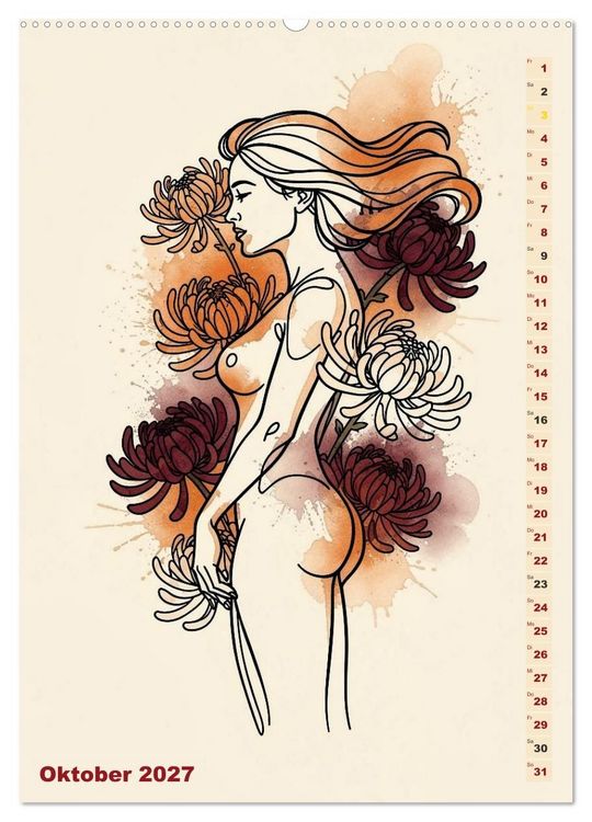 Produktbild: Bl&uuml;tenhauch und Silhouette - Line Art trifft Aquarell (Wandkalender 2027 DIN A2 hoch), CALVENDO Monatskalender