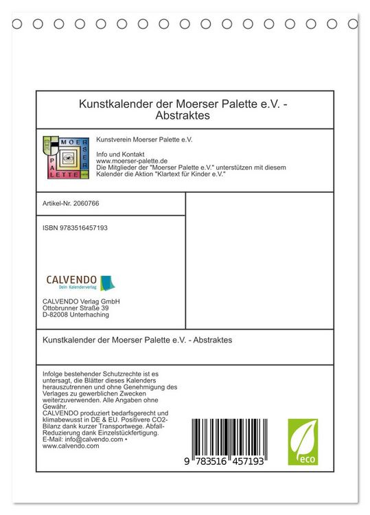 Produktbild: Kunstkalender der Moerser Palette e.V. - Abstraktes (Tischkalender 2026 DIN A5 hoch), CALVENDO Monatskalender