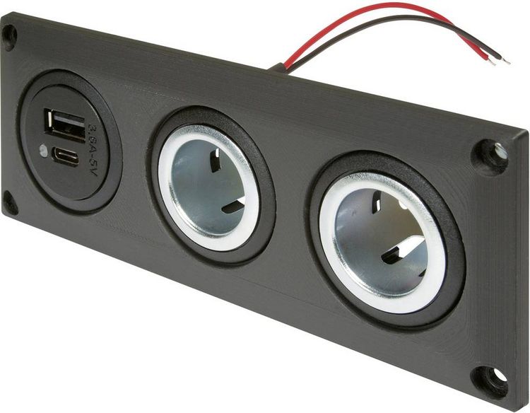 Produktbild: ProCar Einbausteckdose mit USB-C/A Doppelsteckdose + 2 Powersteckdosen Belastbarkeit Strom max.=20 A 12 V, 24 V