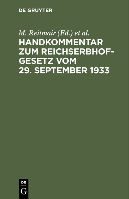 Produktbild: Handkommentar zum Reichserbhofgesetz vom 29. September 1933