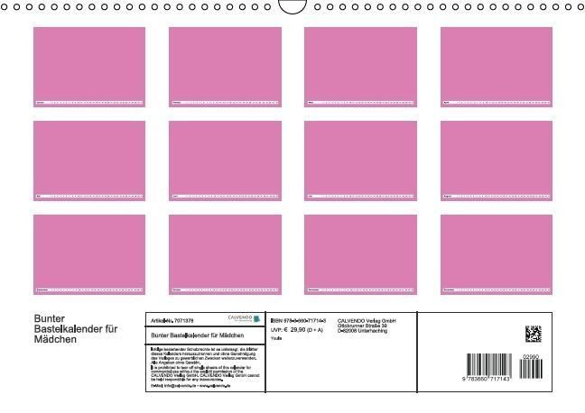 Produktbild: Bunter Bastelkalender f&uuml;r M&auml;dchen (Wandkalender immerw&auml;hrend DIN A3 quer)