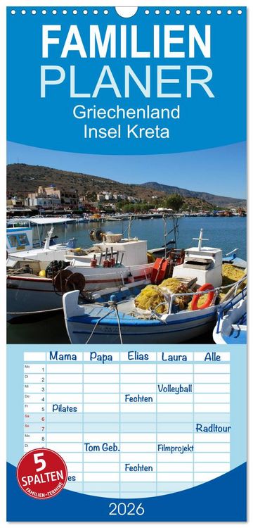 Produktbild: Familienplaner 2026 - Griechenland - Insel Kreta mit 5 Spalten (Wandkalender, 21 x 45 cm) CALVENDO