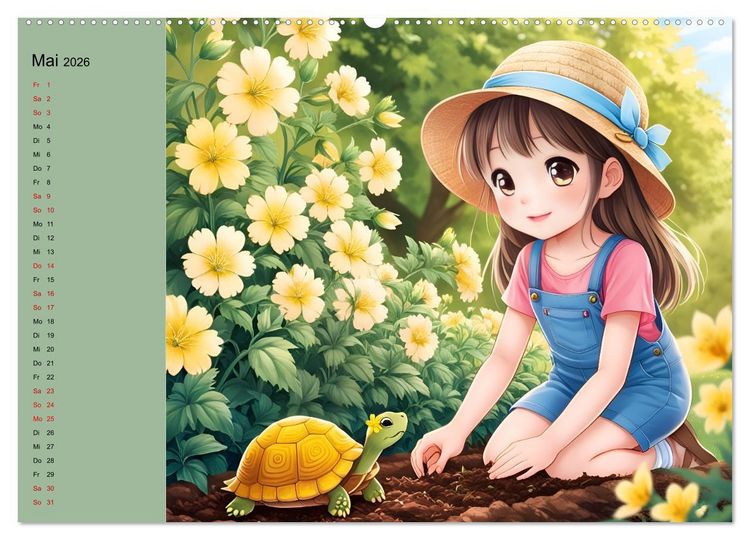 Produktbild: M&auml;dchen und ihre tierischen Freunde - Tierisch s&uuml;&szlig;e Mangas f&uuml;r M&auml;dchen (hochwertiger Premium Wandkalender 2026 DIN A2 quer), Kunstdruck in Hochglanz
