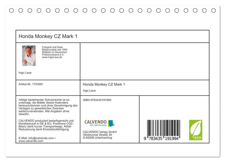 Produktbild: Honda Monkey CZ Mark 1 (Tischkalender 2025 DIN A5 quer), CALVENDO Monatskalender