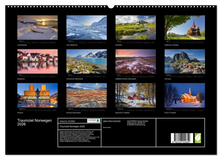 Produktbild: Traumziel Norwegen 2026 (hochwertiger Premium Wandkalender 2026 DIN A2 quer), Kunstdruck in Hochglanz