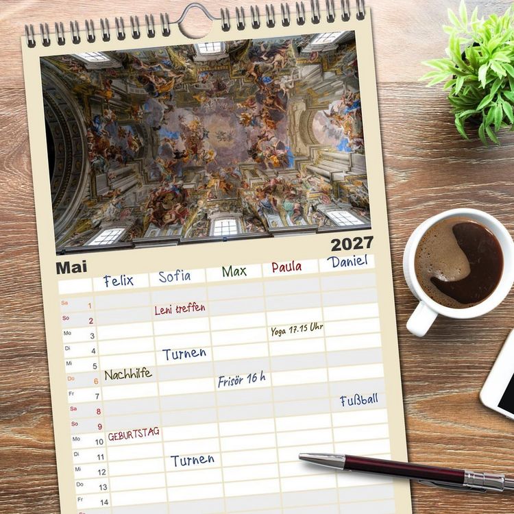 Produktbild: Familienplaner 2027 - Gew&ouml;lbe des Glaubens &ndash; Kirchendecken Europas mit 5 Spalten (Wandkalender, 21 x 45 cm) CALVENDO