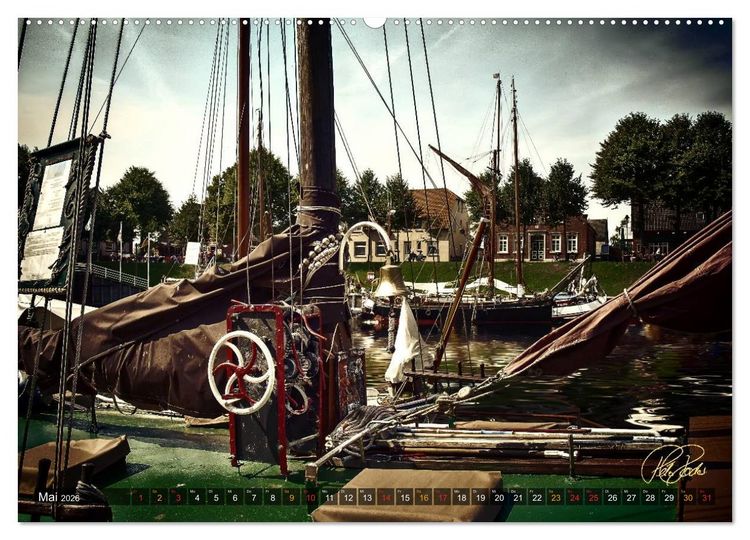 Produktbild: Ostfriesland - die alten H&auml;fen, Vintage-Style (Wandkalender 2026 DIN A2 quer), CALVENDO Monatskalender