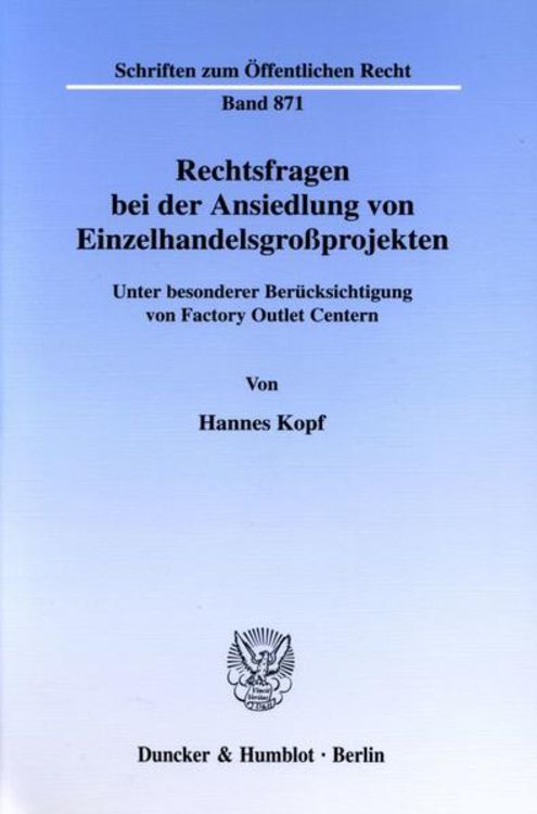 Produktbild: Rechtsfragen bei der Ansiedlung von Einzelhandelsgro&szlig;projekten.