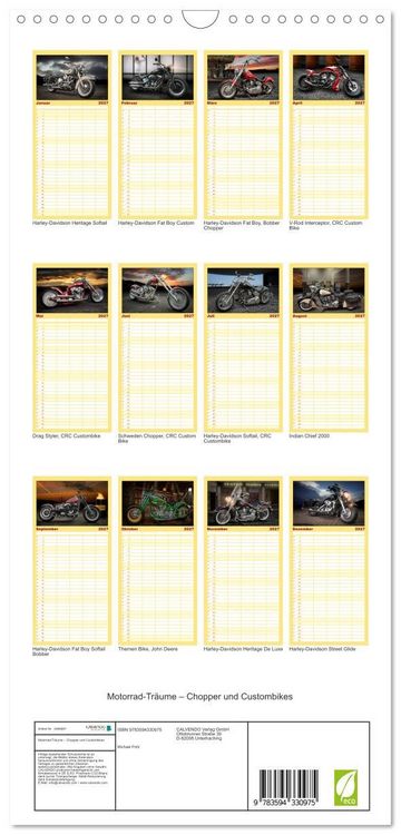 Produktbild: Familienplaner 2027 - Motorrad-Tr&auml;ume &ndash; Chopper und Custombikes mit 5 Spalten (Wandkalender, 21 x 45 cm) CALVENDO