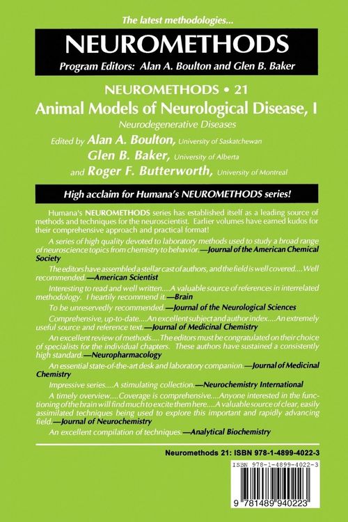 Produktbild: Animal Models of Neurological Disease, I