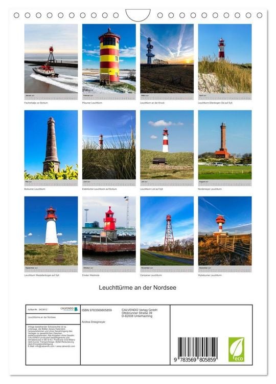Produktbild: Leuchtt&uuml;rme an der Nordsee (Wandkalender 2027 DIN A4 hoch), CALVENDO Monatskalender