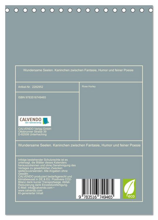 Produktbild: Wundersame Seelen. Kaninchen zwischen Fantasie, Humor und feiner Poesie (Tischkalender 2027 DIN A5 hoch), CALVENDO Monatskalender