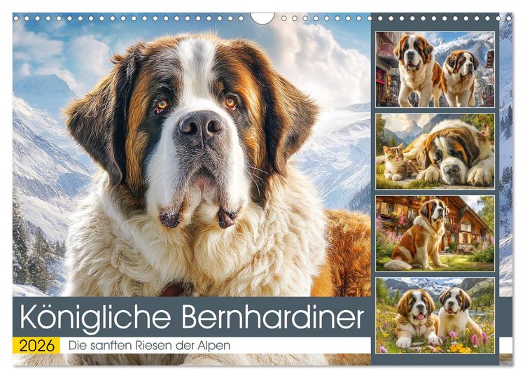 Produktbild: K&ouml;nigliche Bernhardiner. Die sanften Riesen der Alpen (Wandkalender 2026 DIN A3 quer), CALVENDO Monatskalender