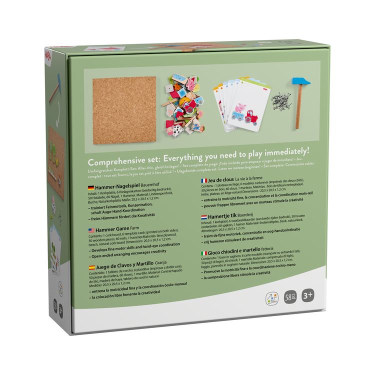 Produktbild: HABA 2013378001 - Hammer-Nagelspiel Bauernhof, 58-teilig, Lernspiel
