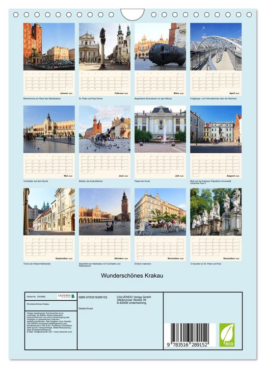 Produktbild: Wundersch&ouml;nes Krakau (Wandkalender 2026 DIN A4 hoch), CALVENDO Monatskalender