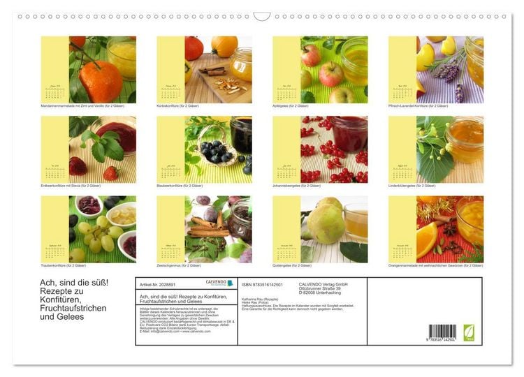 Produktbild: Ach, sind die s&uuml;&szlig;! Rezepte zu Konfit&uuml;ren, Fruchtaufstrichen und Gelees (Wandkalender 2026 DIN A2 quer), CALVENDO Monatskalender