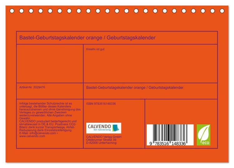 Produktbild: Bastel-Geburtstagskalender orange / Geburtstagskalender (Tischkalender 2026 DIN A5 quer), CALVENDO Monatskalender