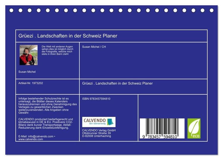 Produktbild: Gr&uuml;ezi . Landschaften in der Schweiz Planer (Tischkalender 2026 DIN A5 quer), CALVENDO Monatskalender