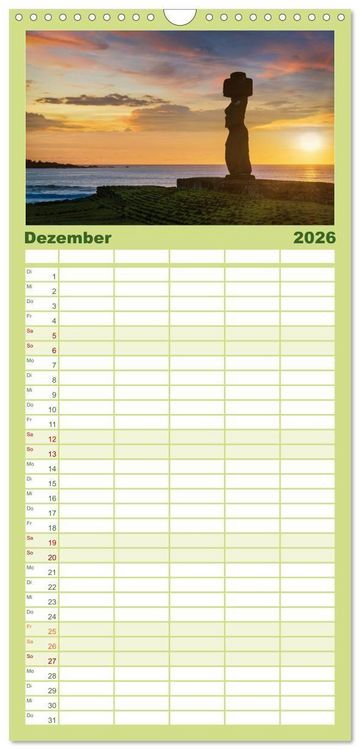 Produktbild: Familienplaner 2026 - Die Osterinsel &ndash; Mythen, Moai und wilde Sch&ouml;nheit mit 5 Spalten (Wandkalender, 21 x 45 cm) CALVENDO