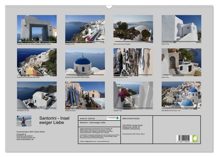 Produktbild: Santorini - Insel ewiger Liebe (Wandkalender 2026 DIN A2 quer), CALVENDO Monatskalender