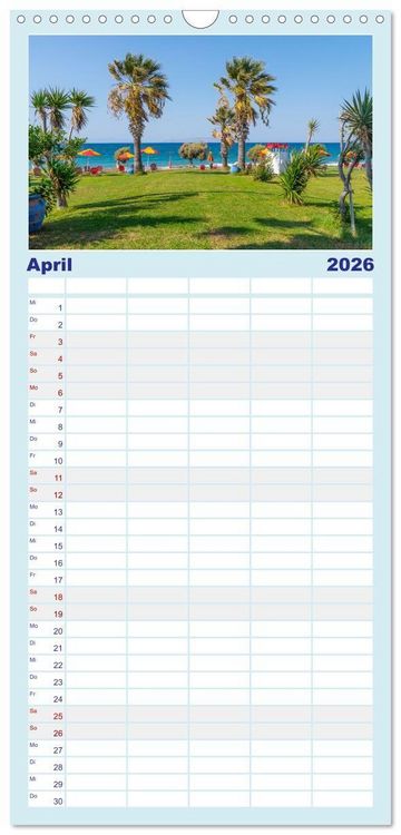 Produktbild: Familienplaner 2026 - Str&auml;nde der Insel Rhodos mit 5 Spalten (Wandkalender, 21 x 45 cm) CALVENDO