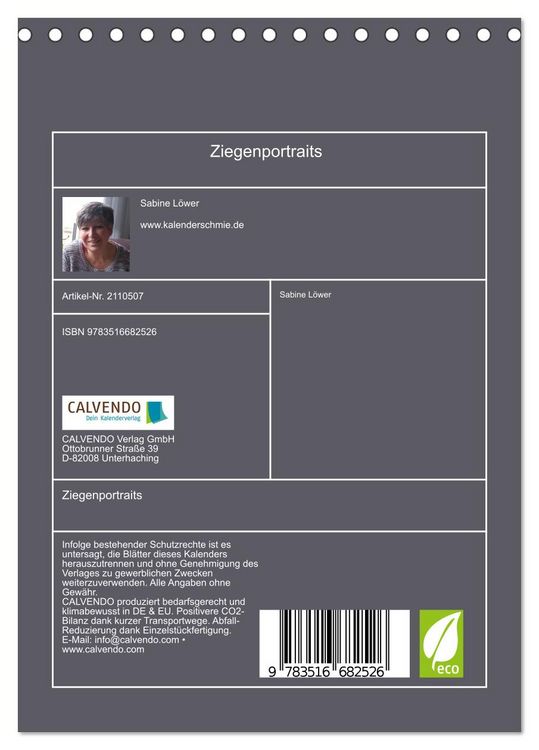 Produktbild: Ziegenportraits (Tischkalender 2026 DIN A5 hoch), CALVENDO Monatskalender