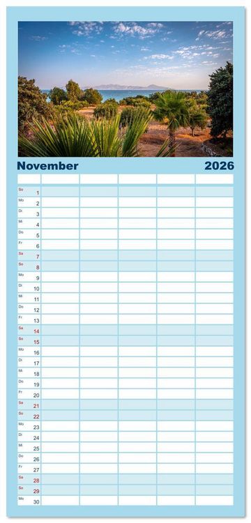 Produktbild: Familienplaner 2026 - Insel Kos in Griechenland mit 5 Spalten (Wandkalender, 21 x 45 cm) CALVENDO