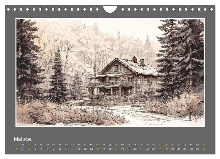 Produktbild: L&auml;ndliche Szenen in kolorierten Federzeichnungen (Wandkalender 2026 DIN A4 quer), CALVENDO Monatskalender