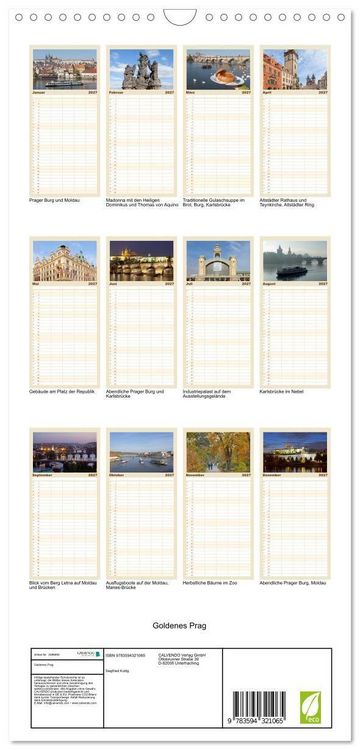 Produktbild: Familienplaner 2027 - Goldenes Prag mit 5 Spalten (Wandkalender, 21 x 45 cm) CALVENDO