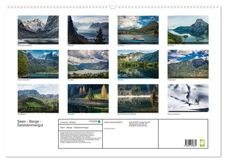 Produktbild: Seen - Berge - Salzkammergut (Wandkalender 2026 DIN A2 quer), CALVENDO Monatskalender