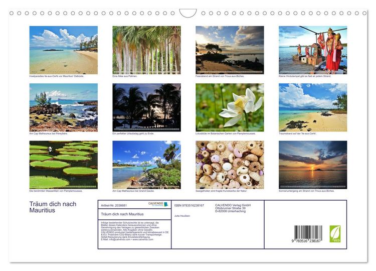 Produktbild: Tr&auml;um dich nach Mauritius (Wandkalender 2026 DIN A3 quer), CALVENDO Monatskalender
