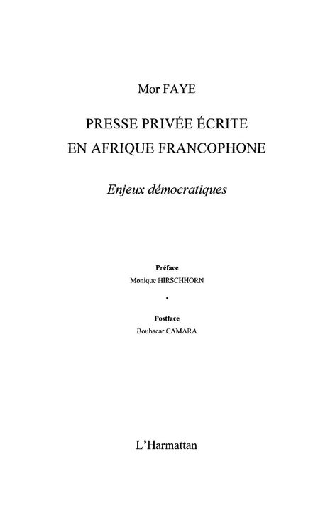 Produktbild: Presse privee ecrite en afrique francophone - enjeux democra