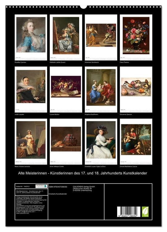 Produktbild: Alte Meisterinnen - K&uuml;nstlerinnen des 17. und 18. Jahrhunderts Kunstkalender (hochwertiger Premium Wandkalender 2026 DIN A2 hoch), Kunstdruck in Hochglanz