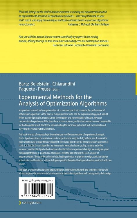 Produktbild: Experimental Methods for the Analysis of Optimization Algorithms