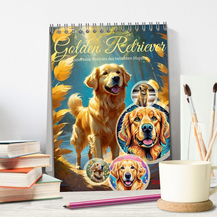 Produktbild: Golden Retriever. Kunstvolle Portr&auml;ts des beliebten Hundes (Tischkalender 2026 DIN A5 hoch), CALVENDO Monatskalender