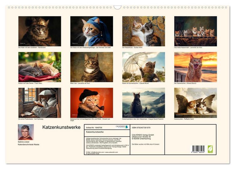 Produktbild: Katzenkunstwerke (Wandkalender 2026 DIN A2 quer), CALVENDO Monatskalender