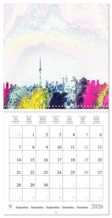 Produktbild: Colorful metropolises of the world - Acrylic Pouring of skylines of famous world cities (Wall Calendar 2026 12 &times; 12 Inch) CALVENDO 12 Month Wall Calendar