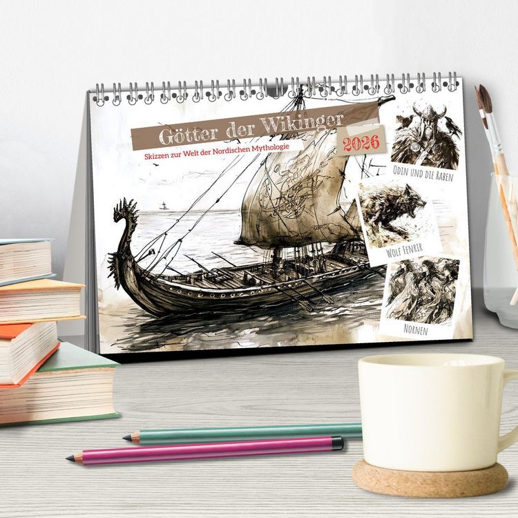 Produktbild: G&ouml;tter der Wikinger - Skizzen zur Welt der Nordischen Mythologie (Tischkalender 2026 DIN A5 quer), CALVENDO Monatskalender