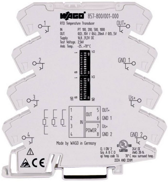 Produktbild: WAGO Konfigurierbarer Temperaturmessumformer f&uuml;r Pt-Sensoren und Widerst&auml;nde 857-800