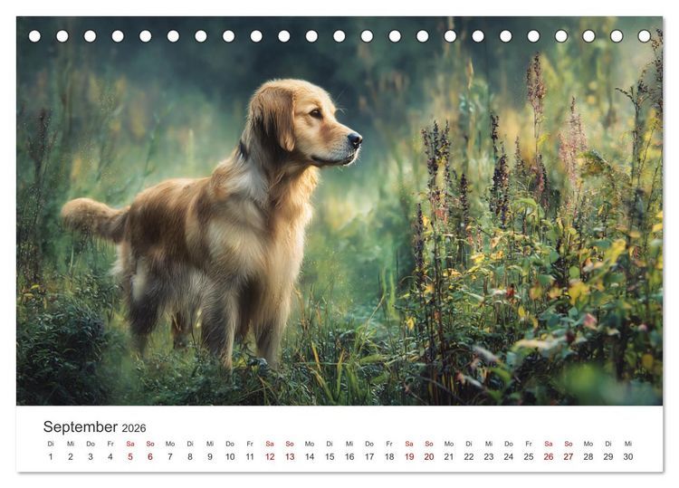Produktbild: Herz aus Gold - Retriever zum Verlieben (Tischkalender 2026 DIN A5 quer), CALVENDO Monatskalender