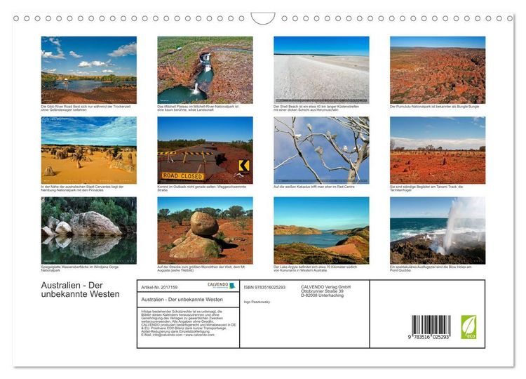 Produktbild: Australien - Der unbekannte Westen (Wandkalender 2026 DIN A3 quer), CALVENDO Monatskalender